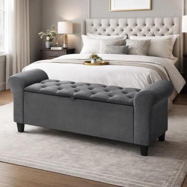 Imagem de Recamier Baú Divã Paris 190cm P/ Cama King LV MÓVEIS - LV MOVEIS, cinz