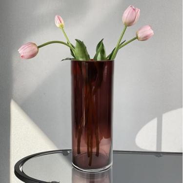 Imagem de Vaso de vidro soprado à mão âmbar de 30 cm, formato cilíndrico espesso, 12 cm de diâmetro, decoração moderna de luxo para centros de mesa, casamento, casa, escritório