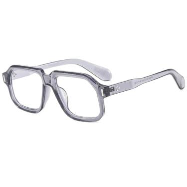 Imagem de HPIRME Óculos de grau femininos retangulares de armação grande, UV400 (cinza transparente)