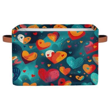 Imagem de hongjinglin Cestas de armazenamento pequenas de coração colorfu fofas com alças caixas de armazenamento de brinquedos infantis organizador de cubo de tecido dobrável para berçário, sala de estar