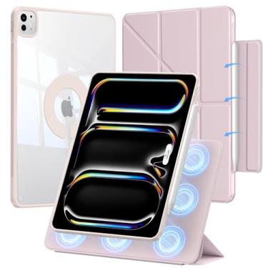 Imagem de SANDUODD Capa para iPad Pro de 13 polegadas M5/M4, capa protetora magnética removível de couro PU dobrável em Y com clipe para porta-lápis (rosa pastel)