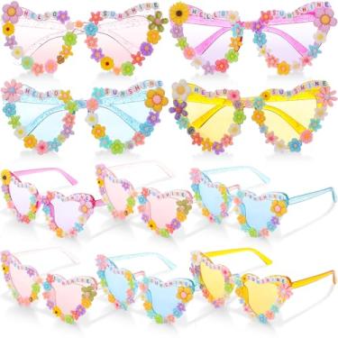 Imagem de Flutesan 12 peças de óculos de sol florais para mulheres, óculos de coração fofos para uso ao ar livre, lembrancinhas de festa, adereços de foto