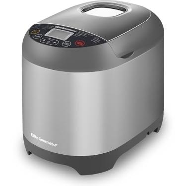 Imagem de Elite Gourmet EBM8103SS Máquina de fazer pão programável, 3 tamanhos de nozes, 19 funções de menu, sem glúten, trigo branco, centeio francês e mais, 900 g, aço inoxidável