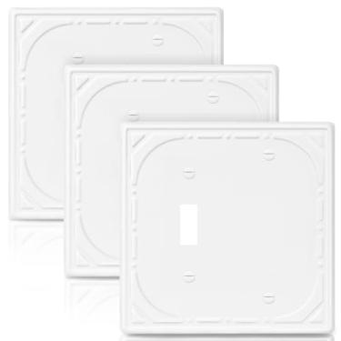 Imagem de Combinação de metal para interruptores de luz, placa de parede, 1 interruptor/1 placa de interruptor em branco branco decorativo 2 placas de parede - estilo retrô clássico, pacote com 3