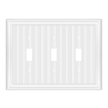 Imagem de Placa de parede de metal para tomadas elétricas, placas decorativas de interruptor branco off-white, placa de cobertura de interruptor de luz, placas de parede de 3 faixas (interruptor triplo, 1