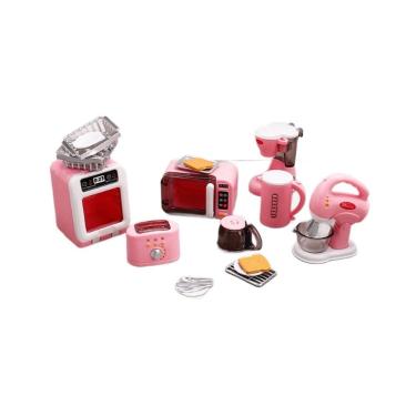 Imagem de Mobiliário de casa de bonecas em miniatura, conjunto de utensílios de cozinha rosa, 8 unidades