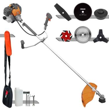 Imagem de Roçadeira Máquina de Corta Grama Tekna RL520P À Gasolina 52cc 2HP Com Carretel + Facas 2 Pontas + 3 Pontas + 6 Pontas + 40 Dentes + 80 Dentes