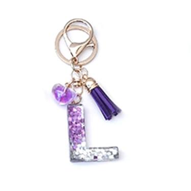 Imagem de 1 peça chaveiros com letras de coração de resina com pingente de borla índigo chaveiros de letras de resina para bolsa, carteira, mochila, Letra G gradiente indigo, 99mm