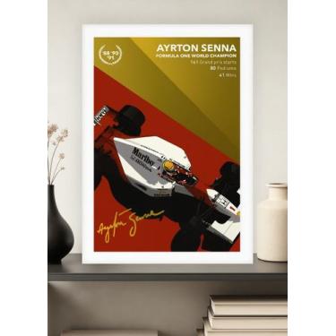 Imagem de Quadro Ayrton Senna Fórmula One com Vidro e Moldura Branca Tamanho:21c
