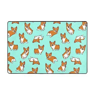 Imagem de Zeraoke Corgi tapetes fofos para sala de estar de 1,2 x 1,5 m, tapete macio e moderno, tapetes felpudos antiderrapantes para decoração de casa, tapete lavável para quarto, jantar, dormitório, quarto