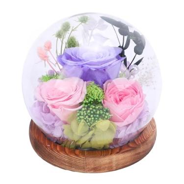 Imagem de Lâmpada de globo de vidro de flores requintada multifuncional LED lâmpada de mesa globo de vidro de flores Iluminação romântica para decoração de escritório doméstico com rosas (Tipo 2)