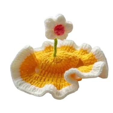 Imagem de HEEPDD Chapéu de Gato de Flor de Malha, boné de Gatinho de crochê Macio e Fofo Com Furos para Orelha e Gravata Ajustável para Festa de Aniversário, Fantasia, Foto, Tomada (M)