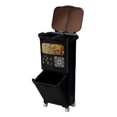 Imagem de FytStycale Lixeira de Cozinha de 38 Litros com Rodas, Fácil de Transportar E com Tampa Dupla. Lixeira de Triagem para Banheiro E Sala de Estar, Preto