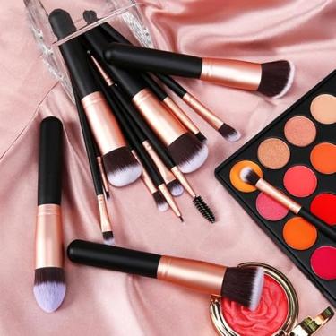 Imagem de Pincéis de maquiagem, base sintética premium, corretivos, sombras, blush, maquiagem, 14 peças, conjunto de pincéis de maquiagem