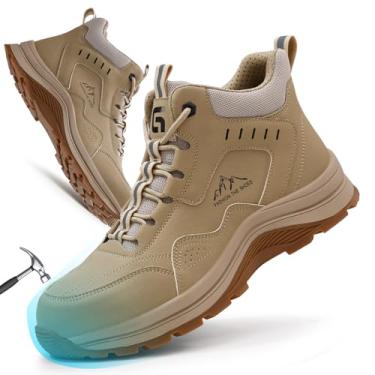 Imagem de GUYISASH Tênis masculino de segurança de trabalho com bico de aço – Botas de construção industrial de corte médio, tênis de segurança leves e confortáveis para trabalhos industriais e de construção