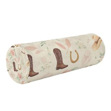 Imagem de Burbuja Boina de flores em ferradura cilíndrica almofada redonda para alívio da dor no pescoço, almofada de viagem cervical de espuma viscoelástica com capa lavável removível para cama, cabeça e