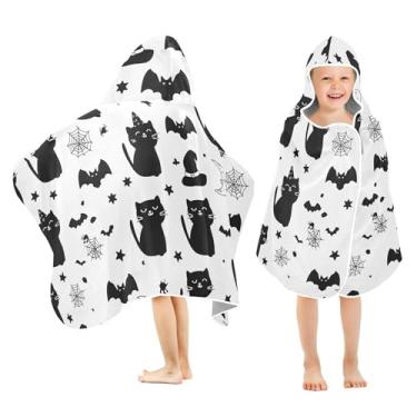 Imagem de Burbuja Cats Bats Webs Toalha de banho com capuz para crianças, toalha de praia de pelúcia macia absorvente para meninas e meninos 3-10 anos, 61 x 127 cm