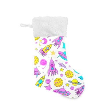 Imagem de xigua Meias de Natal Planetas Coloridas Personalizadas Grande Doces Presente Pendurado Meias de Natal Decoração para Família, Enfeites de Festa de Férias, Decoração Lareira