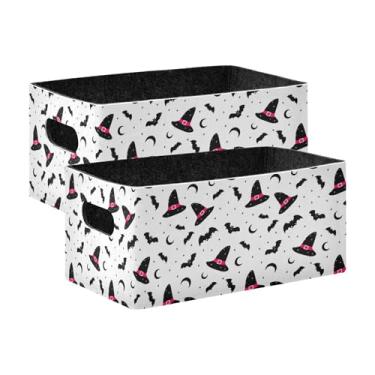 Imagem de Burbuja Chapéus de bruxa, estrelas, lua, caixa de armazenamento dobrável com alças – caixa de armazenamento de feltro para organizar brinquedos, livros, maquiagem, panos, meias em prateleira, armário