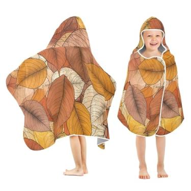 Imagem de Burbuja Toalha de banho com capuz de folhas de outono para crianças, toalha de praia de pelúcia macia absorvente para meninas e meninos 3-10 anos, 61 x 127 cm