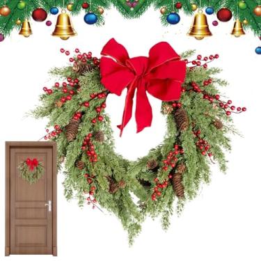 Imagem de Grinaldas de Natal para Porta da Frente, 50 cm Decoração de Parede com Pinhas e Bagas, Coroa De Natal Artificial Com Laço Vermelho, Para Lareira Armário De Chaminé Cozinha Quarto Entrada Casamento Fes