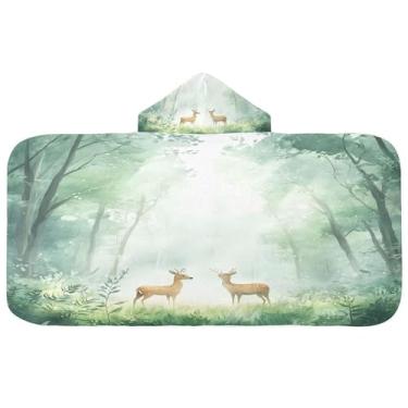 Imagem de Burbuja Toalha de banho com capuz Forest with Deers para crianças, toalha de praia de pelúcia macia absorvente para meninas e meninos 3-10 anos, 61 x 127 cm