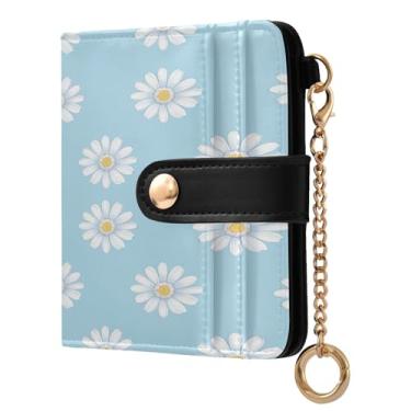 Imagem de CEBUGI White Daisies Porta-cartões de crédito para mulheres, carteira fina, impermeável, pequena, com bloqueio de RFID, capas para cartões de couro para mulheres e homens