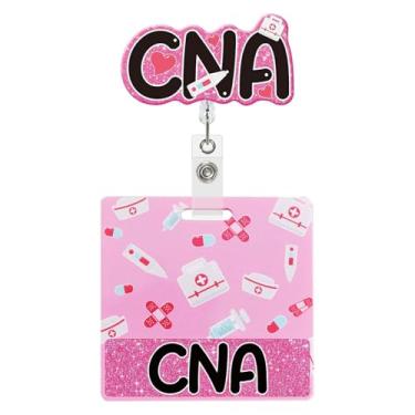 Imagem de Carretel de crachá CNA com crachá Buddy CNA Buddy Pink Glitter Enfermeira Carretel retrátil CNA Presentes para enfermeiras