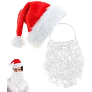 Imagem de Gorbgle Chapéu de Papai Noel e barba para adultos, conjunto de 2 peças de acessórios de fantasia de Papai Noel para homens e mulheres, fantasia de Natal, cosplay, acessórios de máscara