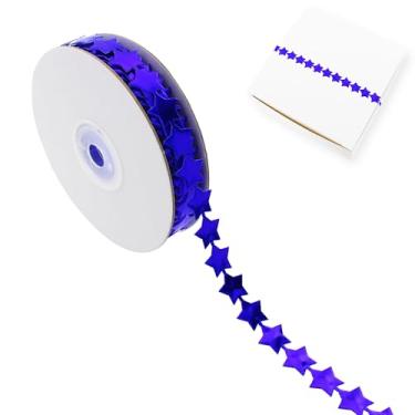 Imagem de Vignor Rolo de fita estrela, tecido, renda, costura, corda, acabamento para embrulho de presente, acessórios para mães, suprimentos decorações de Natal, artesanato DIY (22 jardas azul)