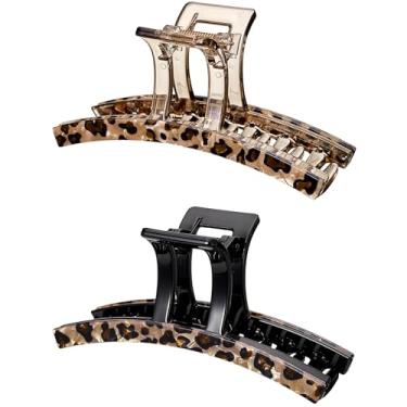 Imagem de Grampos de garra de cabelo de acrílico, presilhas de banana de plástico Textention grandes, clipes de mandíbula com estampa de leopardo antiderrapantes para cabelos finos, grampo de dentes de plástico