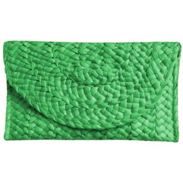 Imagem de Fozehlad Bolsa Clutch De Palha Para Mulheres, Bolsas Praia Verão, Envelope Vime Férias (Verde)