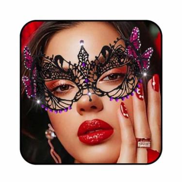 Imagem de Obmyec Máscara feminina de renda com borboleta, preta, máscara de Halloween, máscara de baile de máscaras, máscaras de carnaval para bailes de formatura, Roxa, tamanho �nico
