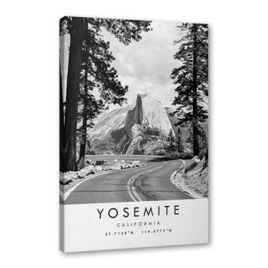 Imagem de Pôster de viagem preto e branco impressão paisagem da cidade do mundo pintura em tela Yosemite imagem de arte de parede decoração de casa (16 x 24 polegadas (40 x 60 cm), emoldurado)