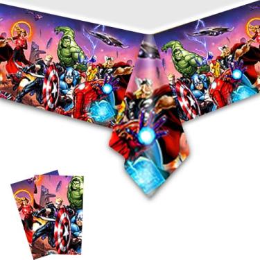 Imagem de Eqpx 2 peças de toalha de mesa descartável de super-herói, artigos de festa de aniversário e decorações para crianças, meninos, chás de bebê, mesas retangulares 180 x 106 cm, pacote com 2