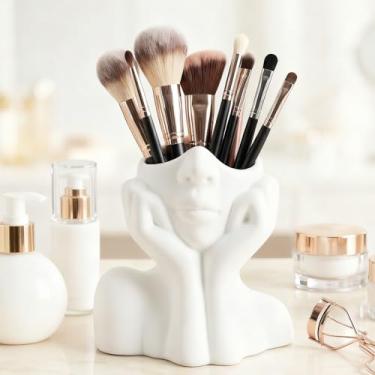Imagem de Caixa de armazenamento estilo de arte do corpo humano nórdico doméstico dormitório estudantil mesa papelaria porta-canetas suporte de pincéis de maquiagem (branco, 12,9 x 11,5 cm)
