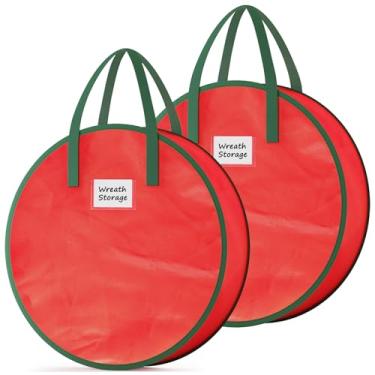 Imagem de Criusia Recipiente de armazenamento de guirlandas, pacote com 2 sacos de armazenamento de guirlanda de Natal com alça resistente, zíper bidirecional, caixa organizadora de guirlanda durável para