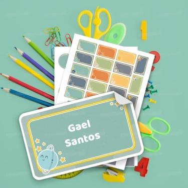 Imagem de Kit de Etiquetas Escolares Personalizadas Sistema Solar 03 com foguete, planetas e estrelas para identificar cadernos, livros, mochilas, lancheiras e garrafinhas