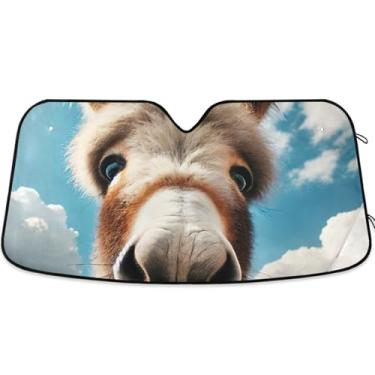 Imagem de Pára-sol personalizado de burro fofo para para-brisa de carro protetor solar retrátil dobrável de caminhão para para-brisa dianteiro de carro L, 144,8 cm x 80 cm