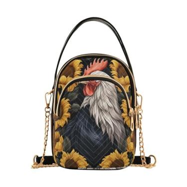 Imagem de GAIGEO Bolsa tiracolo feminina morango, bolsa tiracolo moderna bolsa de ombro transversal, Galinha de galo em preto de girassóis - 1, One Size