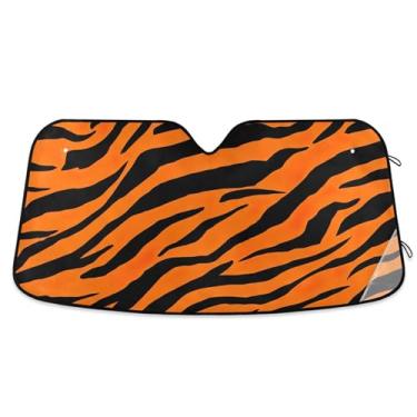 Imagem de Toldo de sol laranja preto com listras de tigre para para-brisas de carro impressão dobrável personalizada capa de para-brisa automotiva protetor solar L, 144,8 cm x 80 cm
