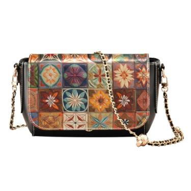 Imagem de Bolsa de ombro preta para chá e limões com bolsos, bolsas transversais femininas, bolsa de couro para mulheres a tiracolo, Cortina e parede oriental colorida-1, One Size