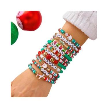 Imagem de Conjunto De Pulseiras De Natal 12 Peças Papai Noel Rena Árvore De Nata
