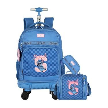Imagem de Kit Stitch Mochila Rodas + Lancheira + Estojo Triplo Luxo