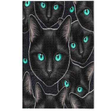 Imagem de Quebra-cabeça animal gato preto adultos 1000 peças engraçado jogo de quebra-cabeça presentes inverno cena decoração arte estética pintura, 1000 peças, 75 x 50 cm