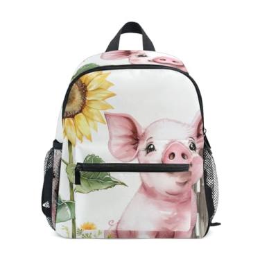 Imagem de GAIGEO Cute Happy Pig Print Backpacks for Kids Toddler Boy Backpack with Front Pocket, Safety Whistle for Ages 3-8