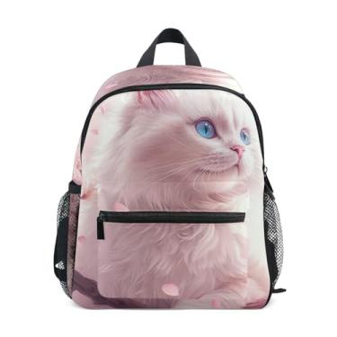 Imagem de GAIGEO Cat Pink Cherry Blossom Backpack for Toddler, 10x4x12 In, Girls Small Backpack Includes Water Bottle Pockets, Whistle Clip for Safety