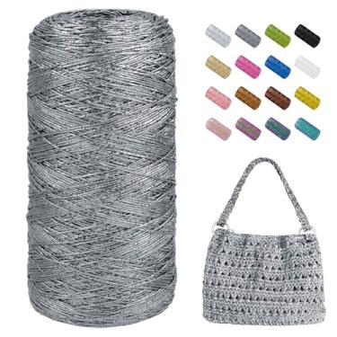 Imagem de JeogYong Cordão de macramê metálico de 1 mm x 525 metros, fio preto e prata com glitter para sacos de crochê, fio de macramê brilhante para pingentes de crochê, decoração de casa, artesanato DIY