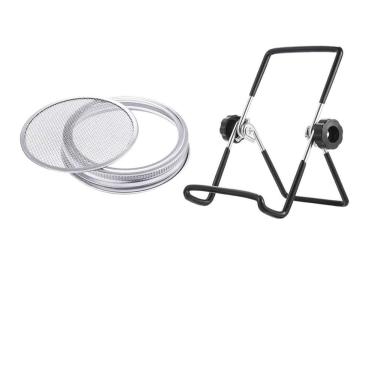 Imagem de ZJchao Tampas de Germinação de Aço Inoxidável 304 Kit de Germinação de Frasco de Pedreiro Suporte Dobrável Ângulo Ajustável Tampas de Germinação de Malha Fina para Cultivo de Brotos