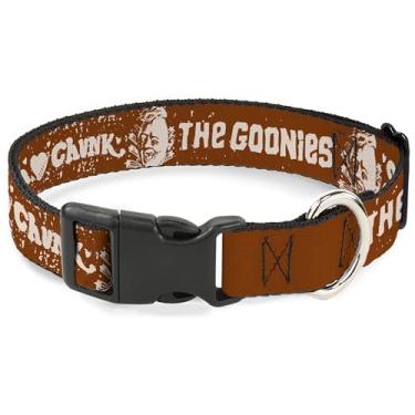 Imagem de Coleira para animais de estimação The Goonies, fivela de plástico para coleira de cachorro, citação The Goonies Sloth Love Chunk e logotipo do título marrom castanho, 24 a 33 cm de largura